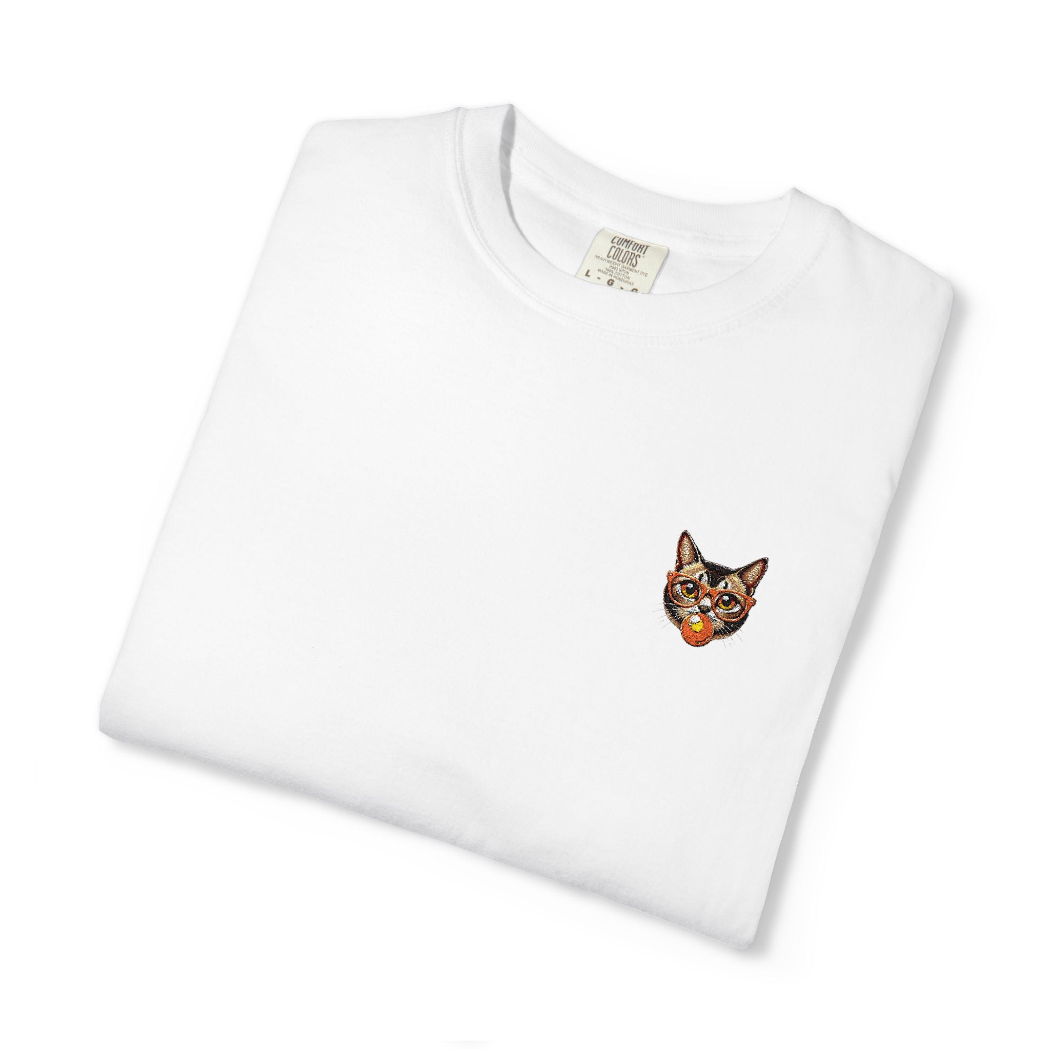 Pixel Cat Embroidered T-Shirt | Retro 8-Bit Cat Comfort Colors Tee | Gamer Cat Lover Gift | Vintage Garment Dyed Shirt