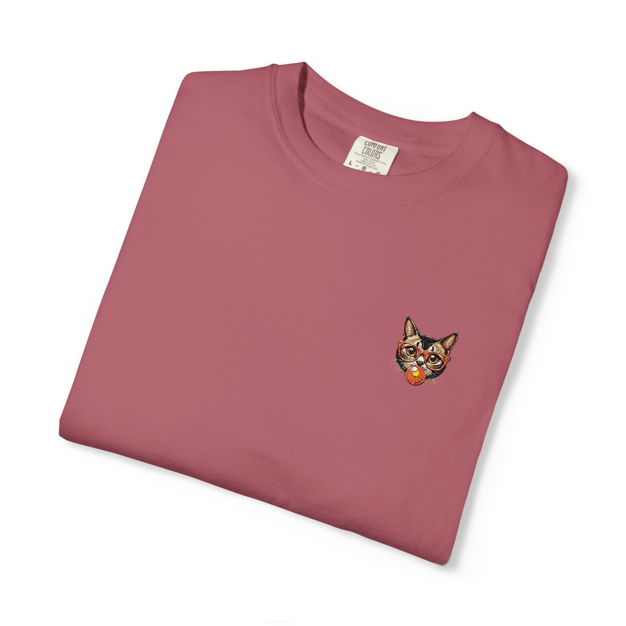 Pixel Cat Embroidered T-Shirt | Retro 8-Bit Cat Comfort Colors Tee | Gamer Cat Lover Gift | Vintage Garment Dyed Shirt