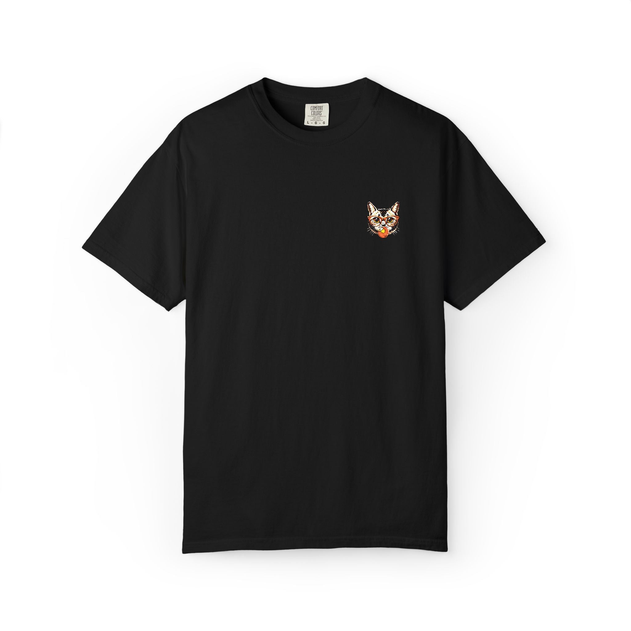 Pixel Cat Embroidered T-Shirt | Retro 8-Bit Cat Comfort Colors Tee | Gamer Cat Lover Gift | Vintage Garment Dyed Shirt