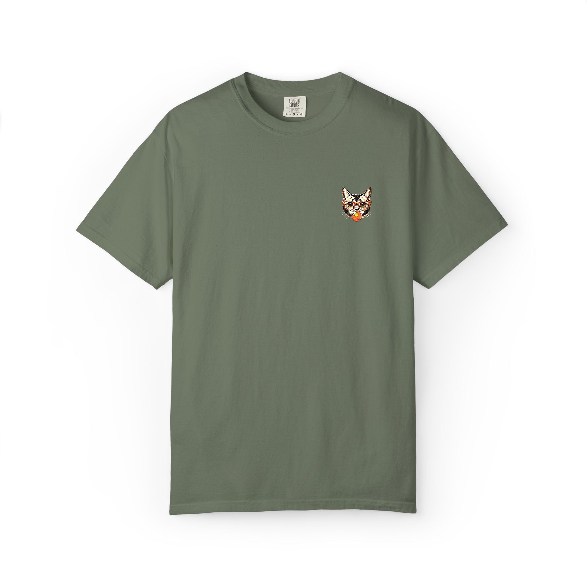 Pixel Cat Embroidered T-Shirt | Retro 8-Bit Cat Comfort Colors Tee | Gamer Cat Lover Gift | Vintage Garment Dyed Shirt