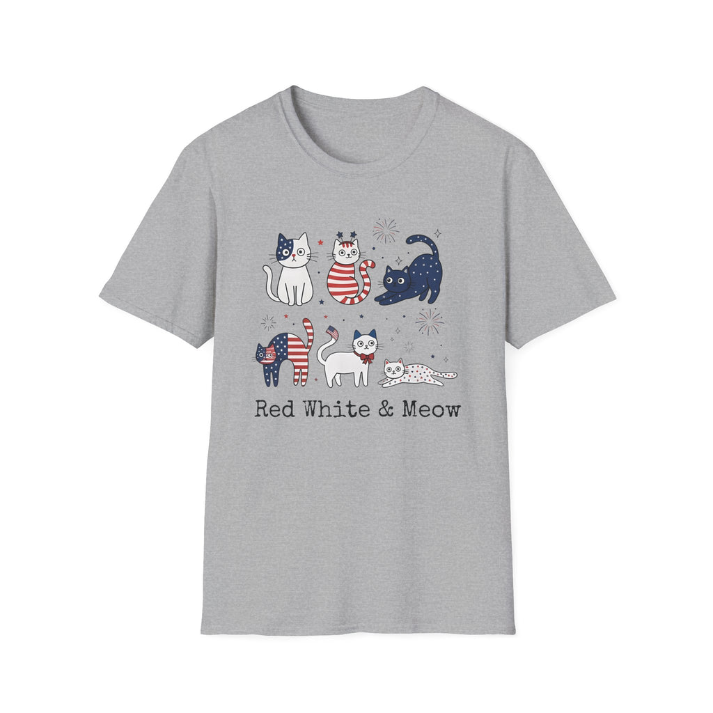 Patriotic Cats T-Shirt — "Red, White & Meow" 4th of July Graphic Tee