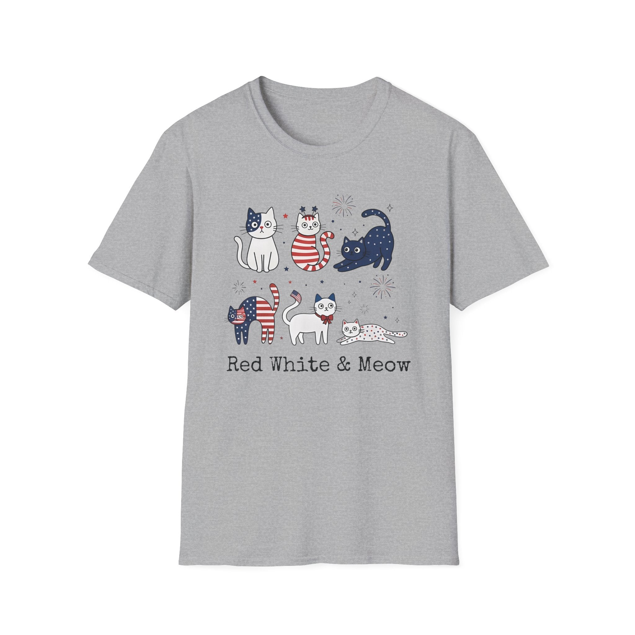 Patriotic Cats T-Shirt — "Red, White & Meow" 4th of July Graphic Tee