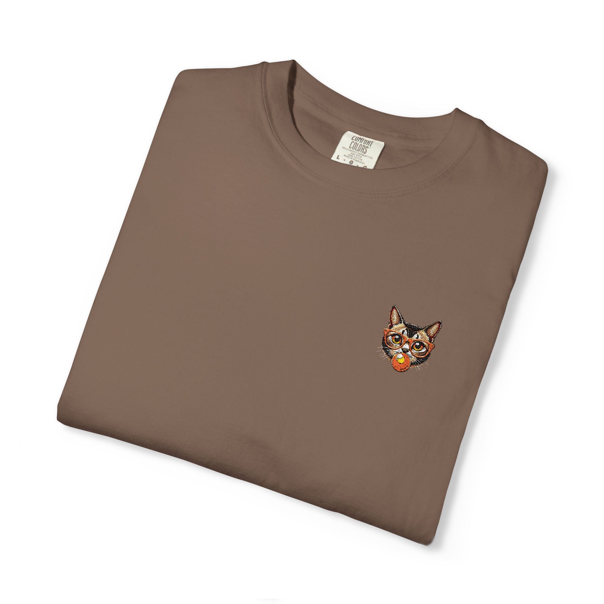 Pixel Cat Embroidered T-Shirt | Retro 8-Bit Cat Comfort Colors Tee | Gamer Cat Lover Gift | Vintage Garment Dyed Shirt