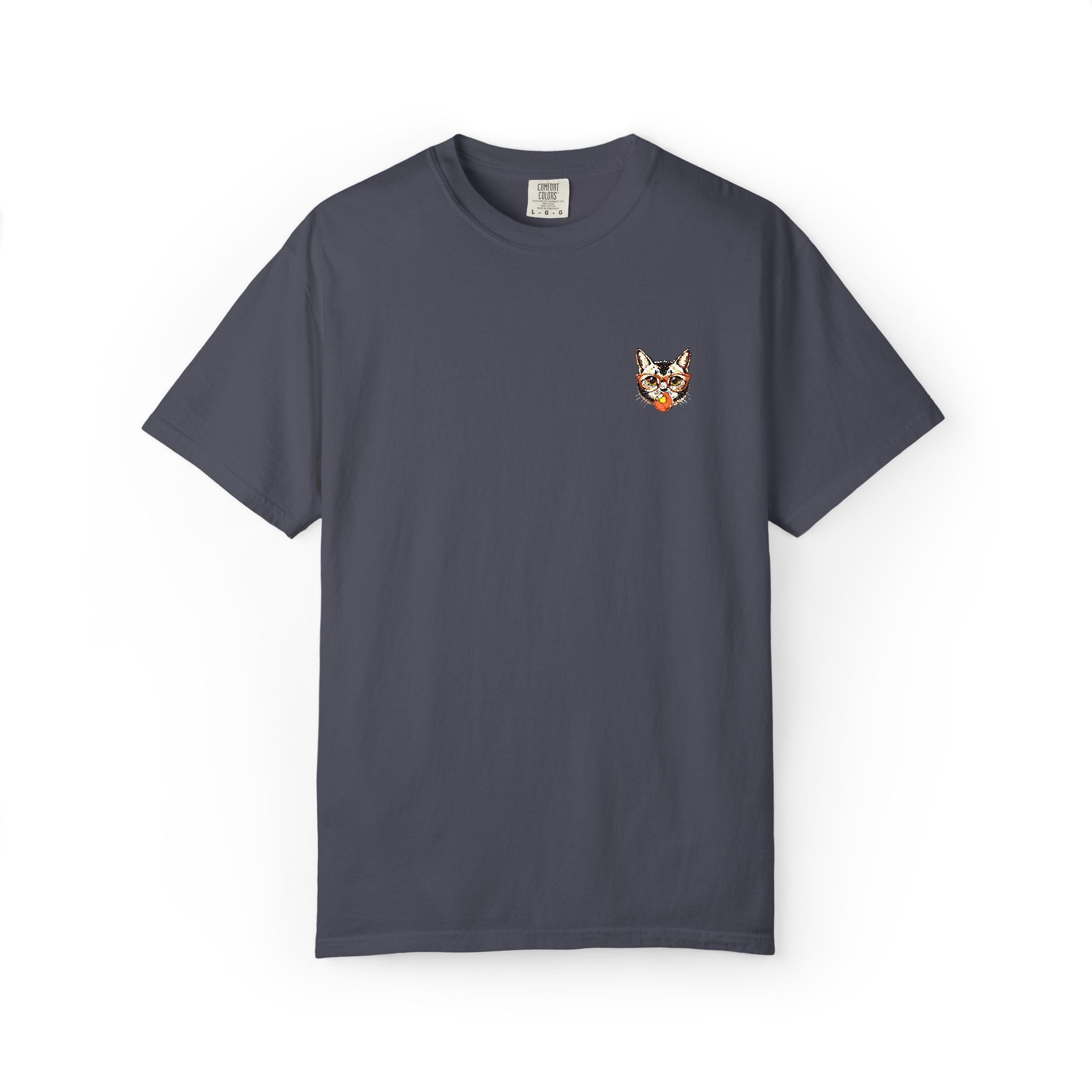 Pixel Cat Embroidered T-Shirt | Retro 8-Bit Cat Comfort Colors Tee | Gamer Cat Lover Gift | Vintage Garment Dyed Shirt