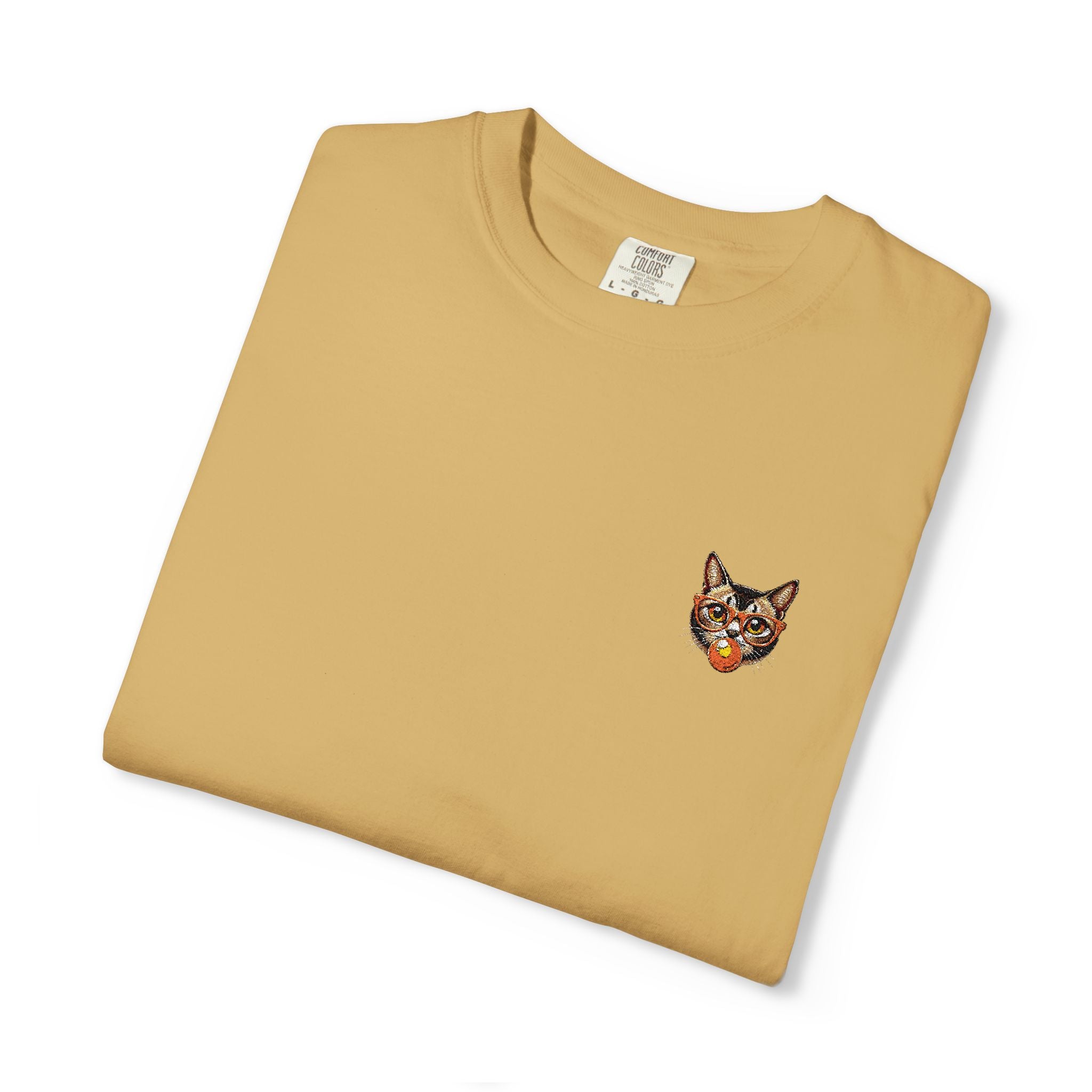 Pixel Cat Embroidered T-Shirt | Retro 8-Bit Cat Comfort Colors Tee | Gamer Cat Lover Gift | Vintage Garment Dyed Shirt
