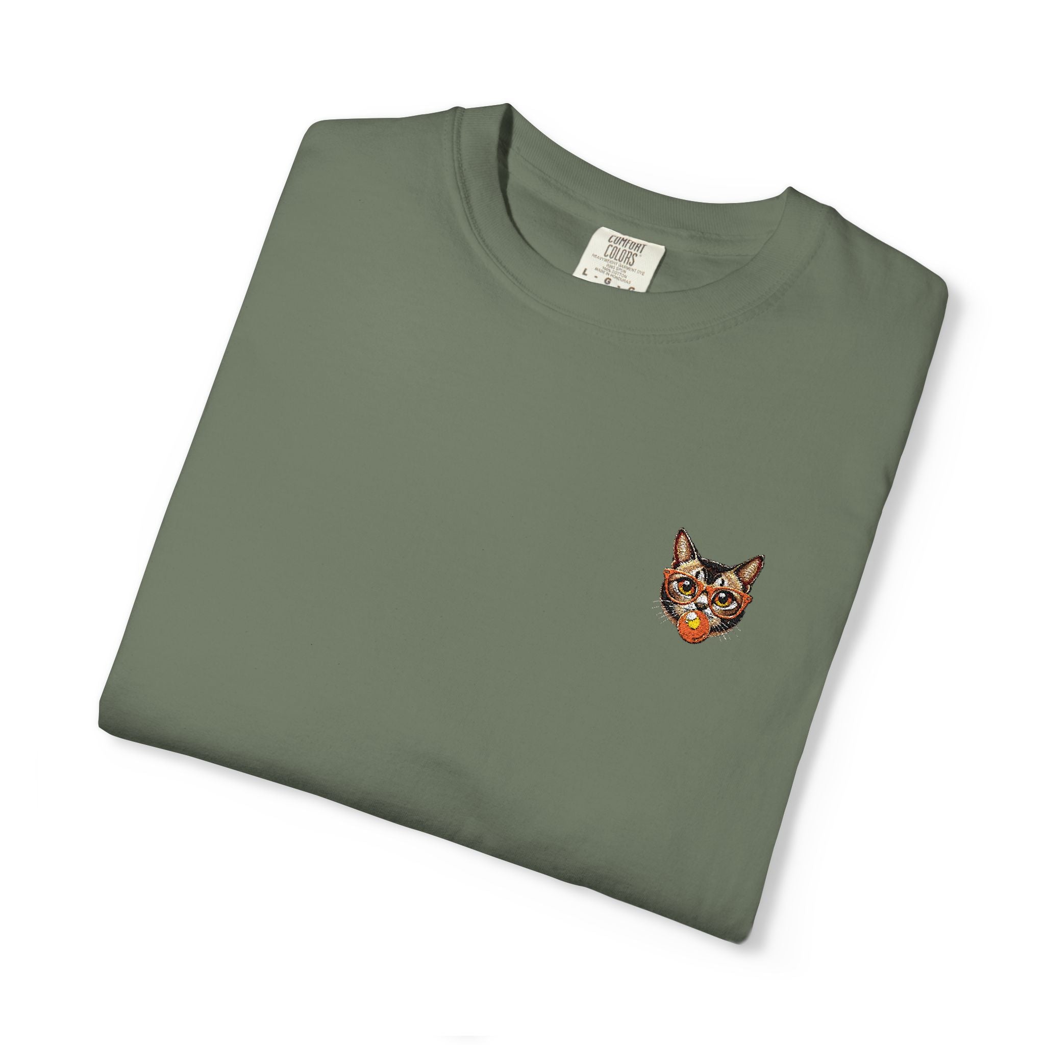 Pixel Cat Embroidered T-Shirt | Retro 8-Bit Cat Comfort Colors Tee | Gamer Cat Lover Gift | Vintage Garment Dyed Shirt