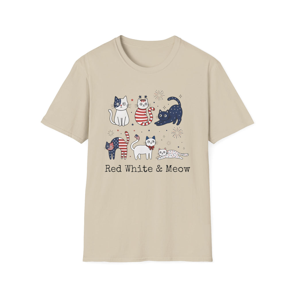 Patriotic Cats T-Shirt — "Red, White & Meow" 4th of July Graphic Tee