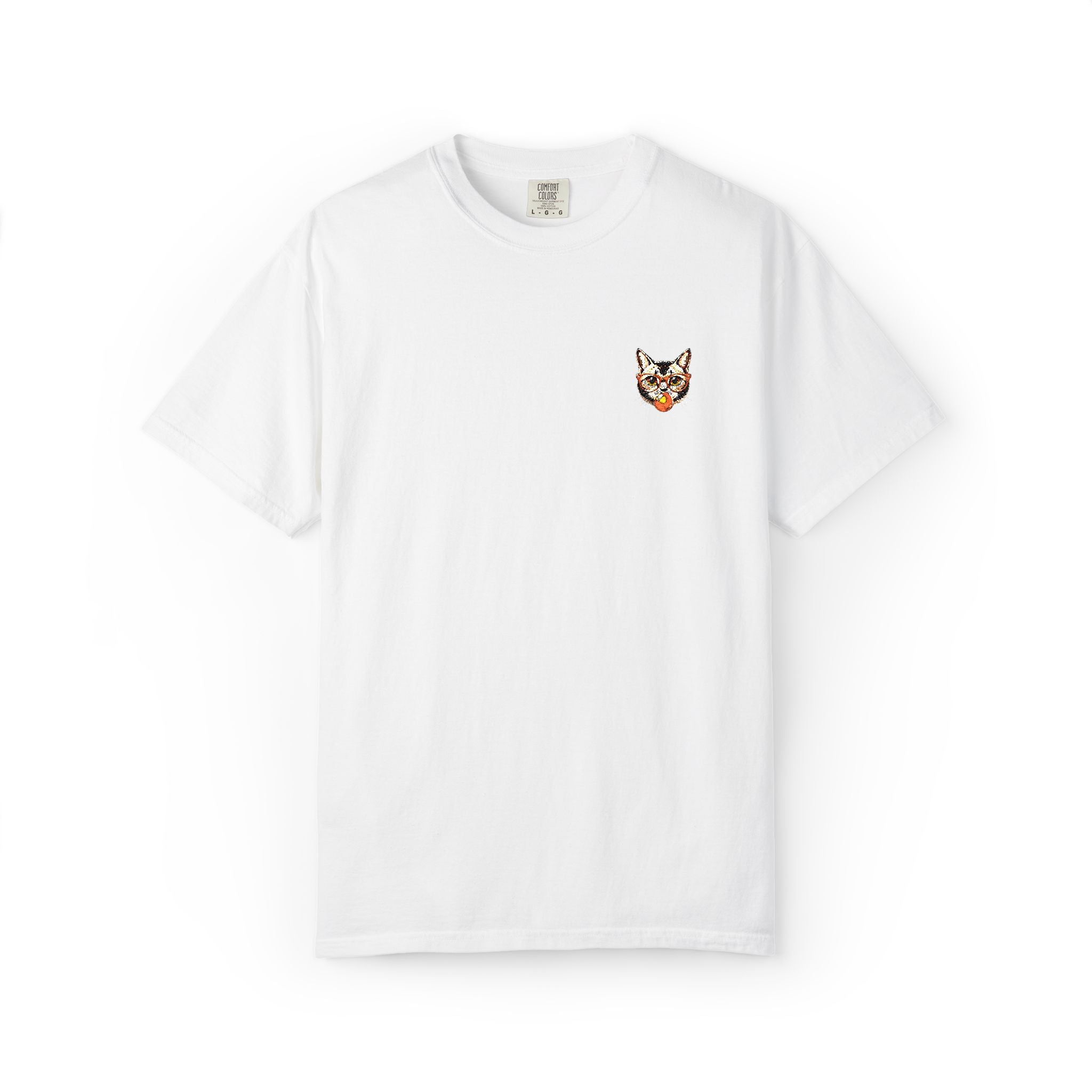 Pixel Cat Embroidered T-Shirt | Retro 8-Bit Cat Comfort Colors Tee | Gamer Cat Lover Gift | Vintage Garment Dyed Shirt