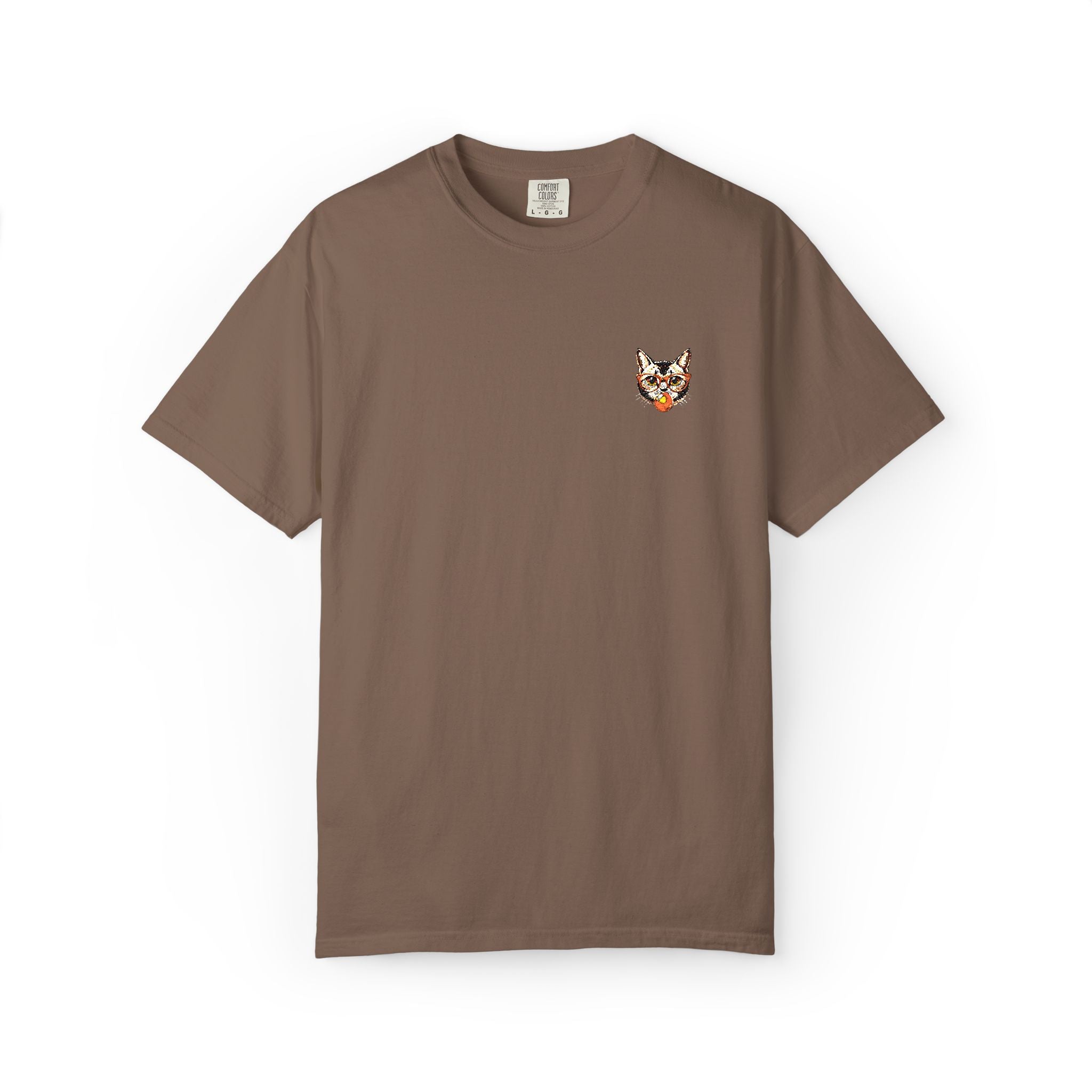 Pixel Cat Embroidered T-Shirt | Retro 8-Bit Cat Comfort Colors Tee | Gamer Cat Lover Gift | Vintage Garment Dyed Shirt