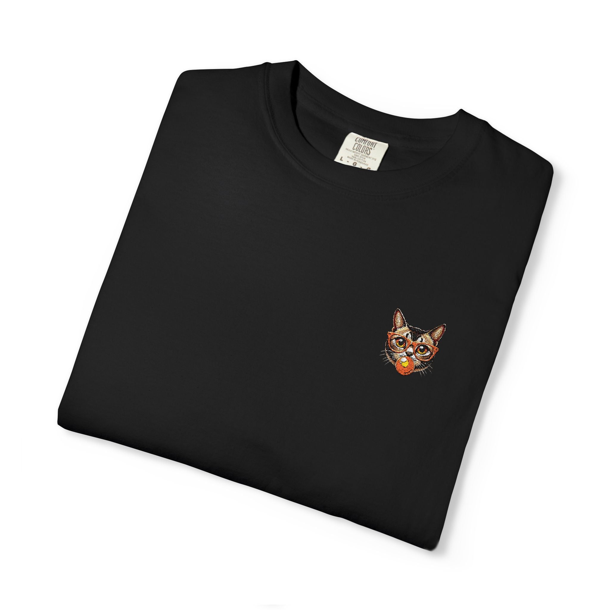 Pixel Cat Embroidered T-Shirt | Retro 8-Bit Cat Comfort Colors Tee | Gamer Cat Lover Gift | Vintage Garment Dyed Shirt