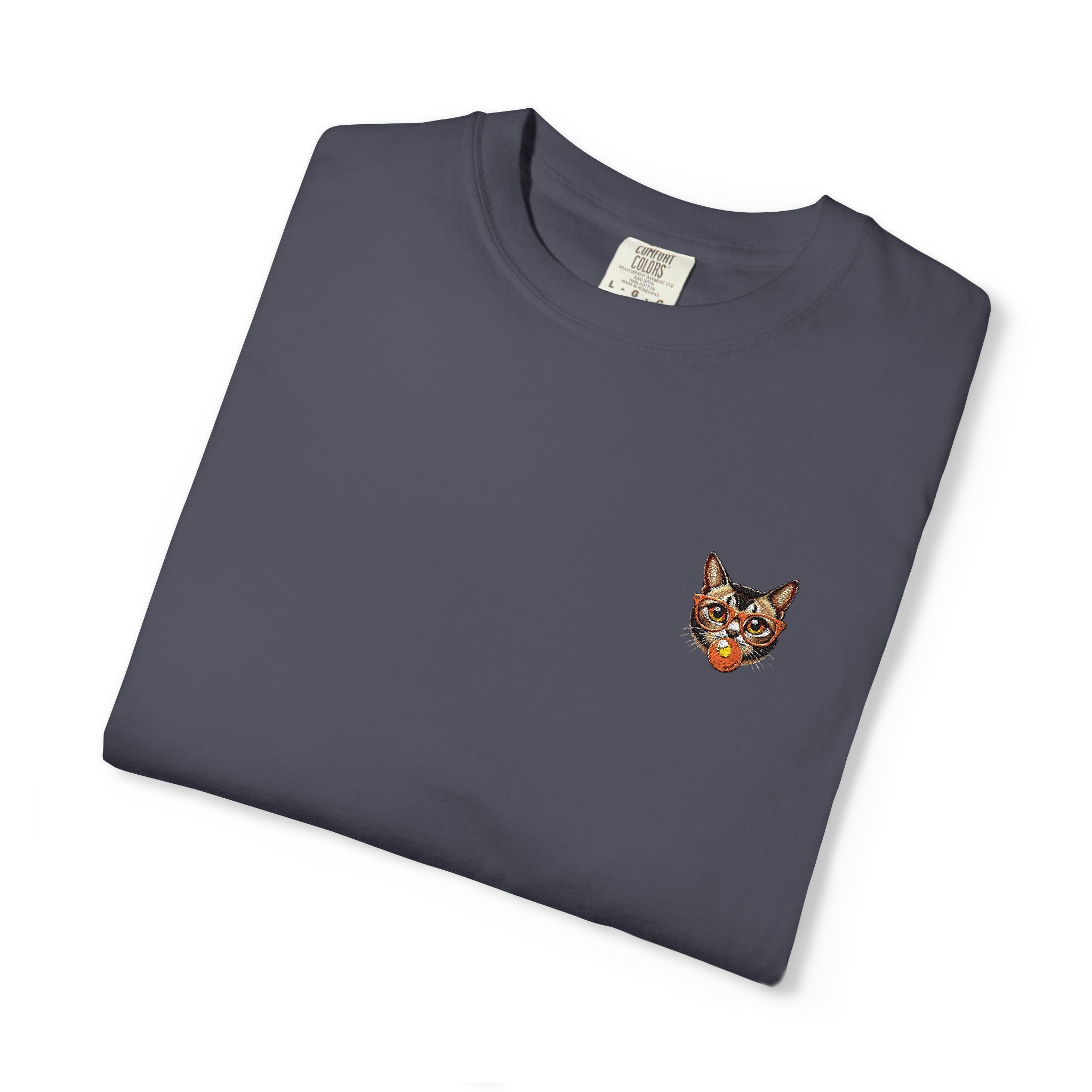Pixel Cat Embroidered T-Shirt | Retro 8-Bit Cat Comfort Colors Tee | Gamer Cat Lover Gift | Vintage Garment Dyed Shirt