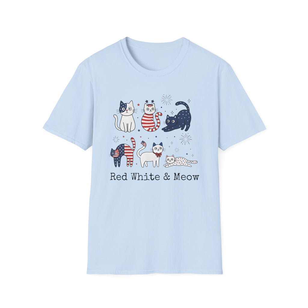 Patriotic Cats T-Shirt — "Red, White & Meow" 4th of July Graphic Tee