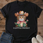 Watercolor Cat Tee Hand Illustrated Cowboy Design Western Cat Shirt Cactus Bandana Detail Unique Cat Lover Gift Boutique Style Apparel Whimsical Feline Art Soft Comfortable Fabric Western Theme Clothing Cat Owner Present Fun Animal Lover