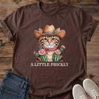 Hand Illustrated Cat Tee Watercolor Cowboy Design Western Cactus Cat Shirt Unique Cat Lover Gift Boutique Style Apparel Whimsical Feline Art Soft Cotton Comfort Western Theme Clothing Fun Animal Lover Present Cat Owner Gift Artistic Design