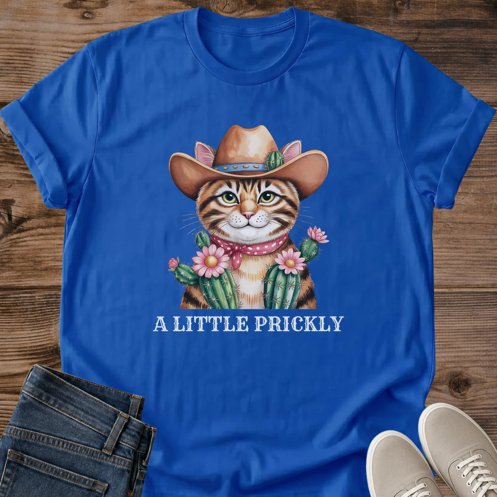 Western Cat Shirt Hand Illustrated Design Watercolor Cowboy Cat Tee Cactus Bandana Style Unique Cat Lover Gift Boutique Quality Apparel Whimsical Animal Art Soft Cotton Comfort Western Theme Clothing Fun Cat Owner Gift Artistic Feline