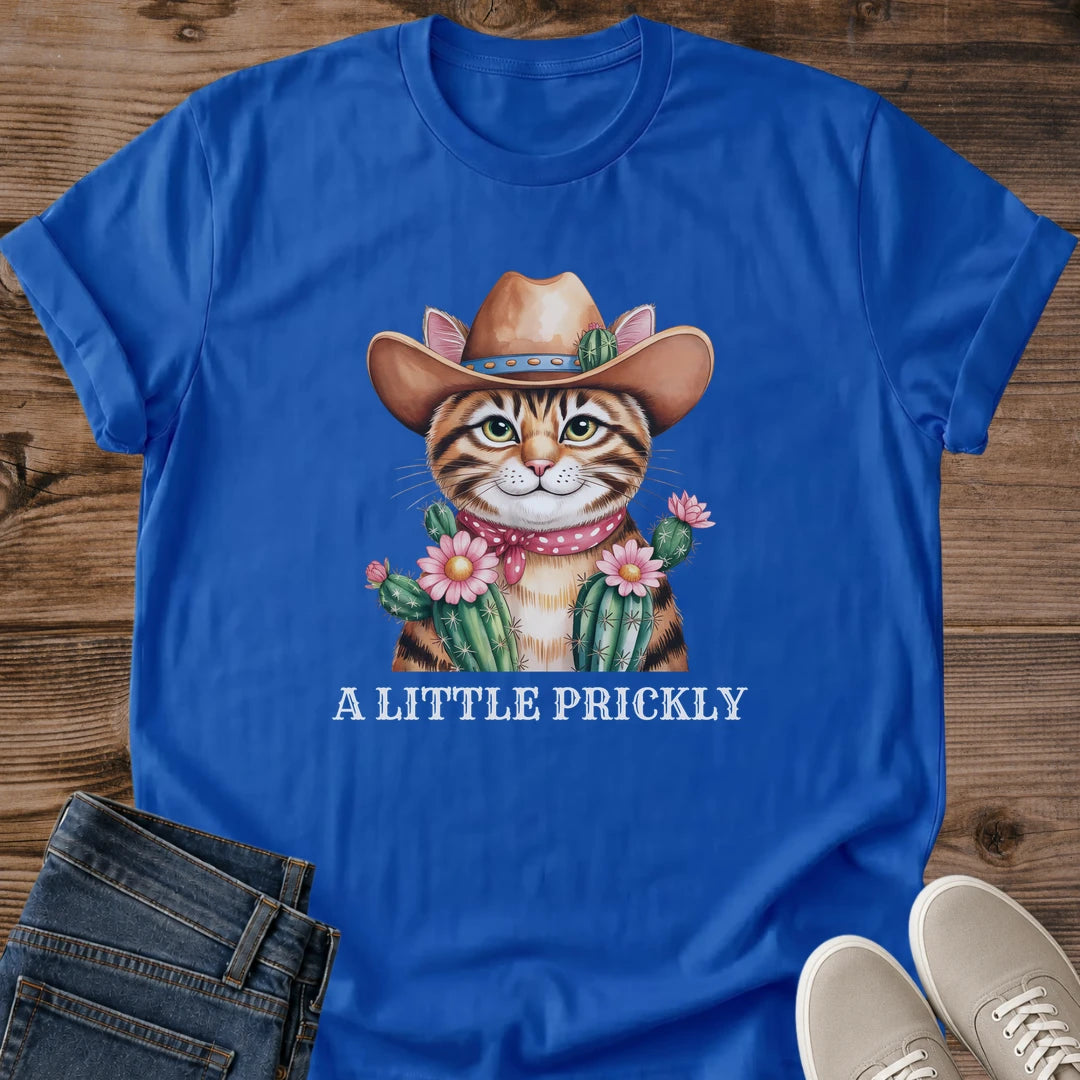 Western Cat Shirt Hand Illustrated Design Watercolor Cowboy Cat Tee Cactus Bandana Style Unique Cat Lover Gift Boutique Quality Apparel Whimsical Animal Art Soft Cotton Comfort Western Theme Clothing Fun Cat Owner Gift Artistic Feline