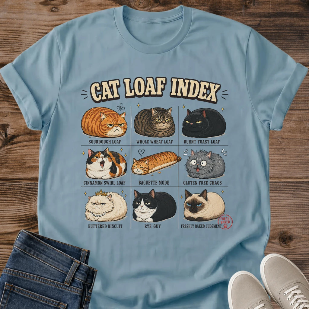 Graphic Tee Cat Shirt Cat Loaf Index Chart Design Cat Owner Gift Pet Lover Clothing Novelty Apparel Cat Position Guide Statement Shirt Casual Wear Cat Enthusiast Tee Pet Parent Present Birthday Gift Cat Owner Apparel Conversation Starter