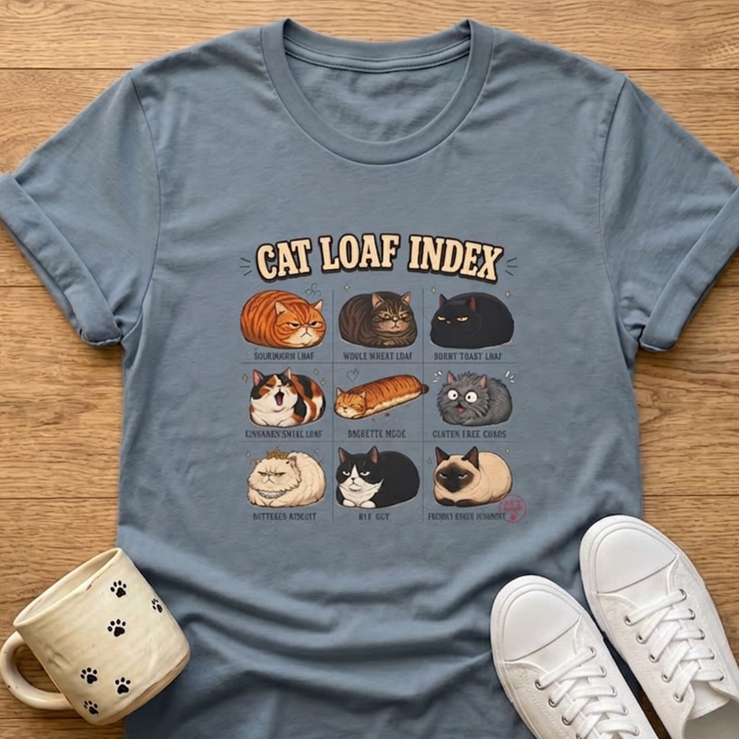 Cat Loaf Index T-Shirt | Funny Cat Bread Chart Graphic Tee | Cute Cat Lover Gift | Cat Loaf Meme Shirt