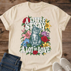 Floral Rescue Cat Shirt A Little Stray A Lot Of Love Graphic Tee Gift Idea Ring Spun Cotton Soft Breathable Fabric Relaxed Unisex Fit Illustrated Print Design Cat Person Apparel Casual Everyday Wear Statement Piece