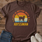 Abyssinian Cat Shirt Vintage Sunset Design Retro Graphic Tee Perfect Gift For Cat Lover Cotton Fabric Lightweight Comfortable Wear Crew Neck Style Casual Apparel Pet Owner Fashion Statement Warm Stripe Pattern Nostalgic Aesthetic Breathable