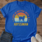 Retro Cat Shirt Vintage Sunset Graphic Abyssinian Design Lightweight Cotton Tee Casual Everyday Wear Comfortable Fabric Feel Cat Lover Apparel Perfect Gift Present Pet Owner Fashion Statement Crew Neck Style Breathable Material Soft Cotton