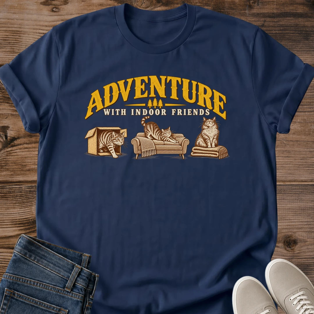 Cozy Cat Tee Adventure With Indoor Friends Funny Vintage Design Cat Lover Gift For Her Softstyle Cotton Comfortable Relaxed Fit Casual Weekend Wear Vintage Print Cat Mom Statement Apparel Everyday Layering Piece For Fun