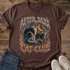 Navy After Dark Cat Club T Shirt With Detailed Tabby Cat Illustration Lightning Bolts And Flames In Vintage 90s Rock Tee Style Bold Cat Graphic Shirt For Metal Fans And Cat Owners Cat Dad Gift Cat Whisker Co