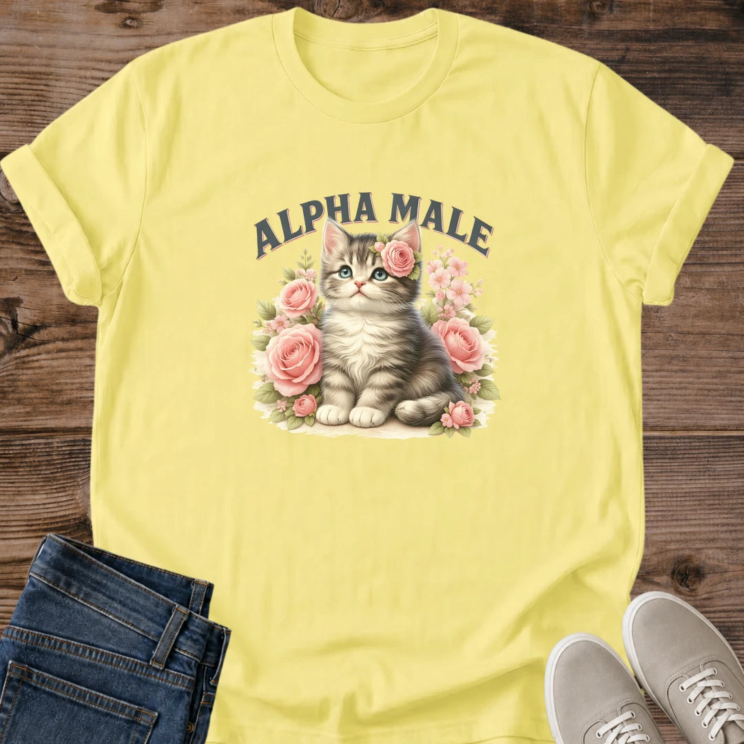 Cat Lover Gift Funny Graphic Shirt Alpha Male Kitten Tee Soft Cotton Fabric Vintage Style Design Comfortable Casual Wear Novelty Humor Apparel Lightweight Breathable Material Everyday Fashion Essential Perfect Present Collection Relaxed