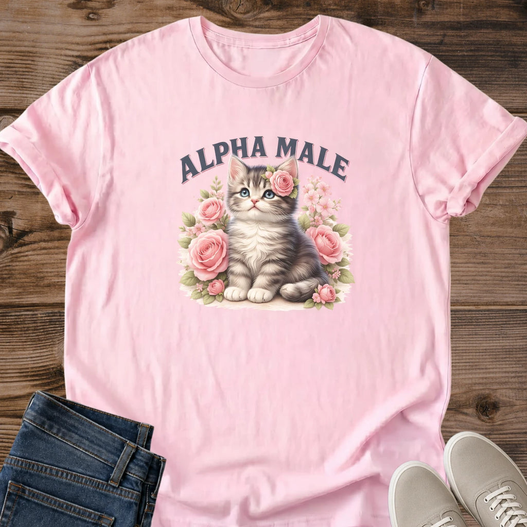 Funny Cat Shirt Graphic Tee Alpha Male Kitten Design Soft Cotton Tshirt Perfect Cat Lover Gift Vintage Style Illustration Lightweight Breathable Fabric Comfortable Casual Wear Everyday Essential Novelty Apparel Collection Humorous Statement