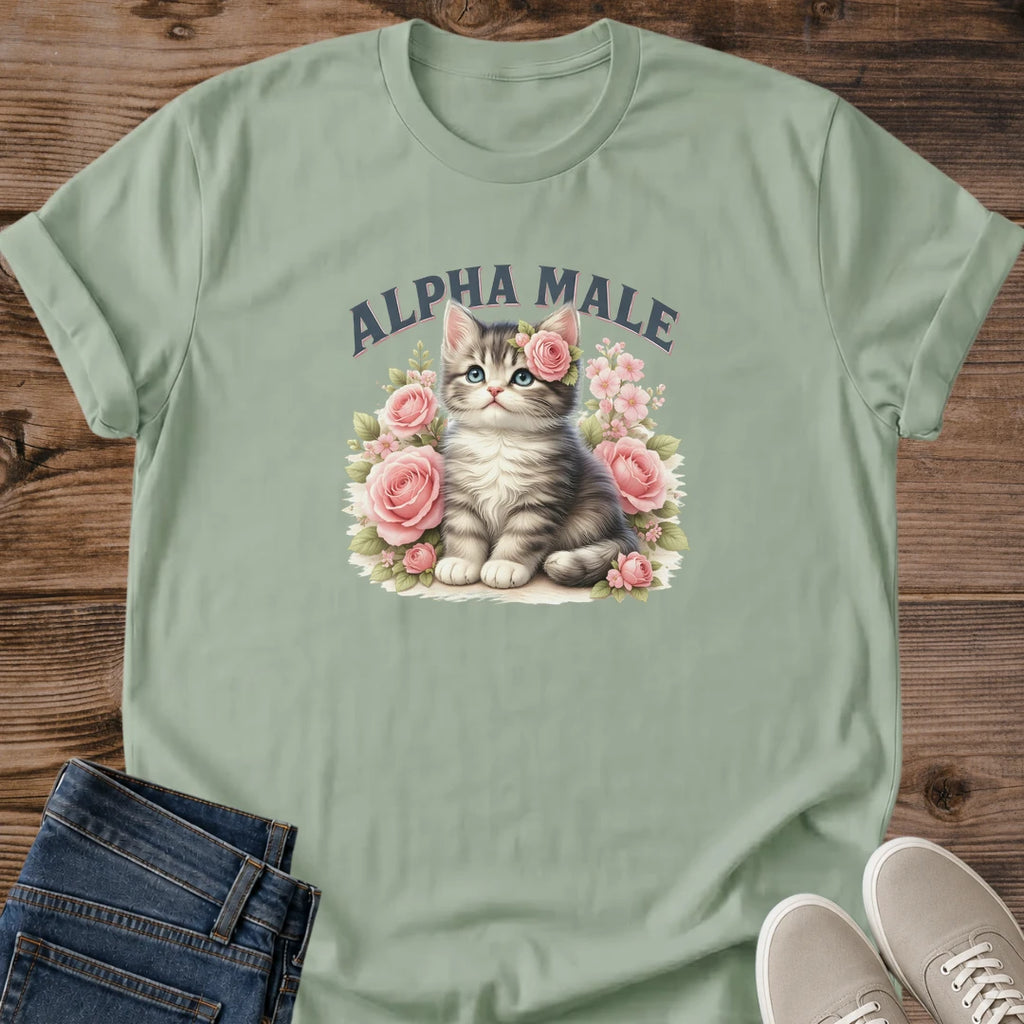Cotton Tshirt Soft Fabric Funny Cat Graphic Tee Alpha Male Kitten Design Lightweight Casual Wear Perfect Cat Lover Gift Vintage Illustration Style Comfortable Everyday Essential Breathable Ring Spun Material Novelty Apparel Collection
