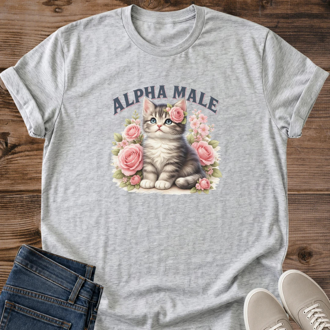 Novelty Apparel Collection Funny Cat Shirt Alpha Male Kitten Graphic Tee Soft Cotton Tshirt Vintage Style Design Perfect Cat Lover Gift Comfortable Casual Wear Lightweight Breathable Fabric Everyday Fashion Essential Humorous Statement