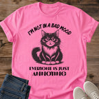 Azalea pink Annoyed Cat Energy cat graphic T-shirt with dry-humor feline attitude design