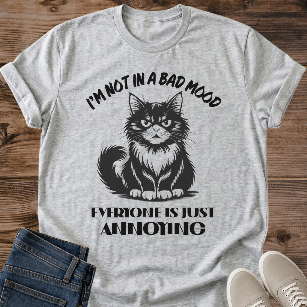 Sport grey Annoyed Cat Energy funny cat shirt with expressive feline attitude graphic