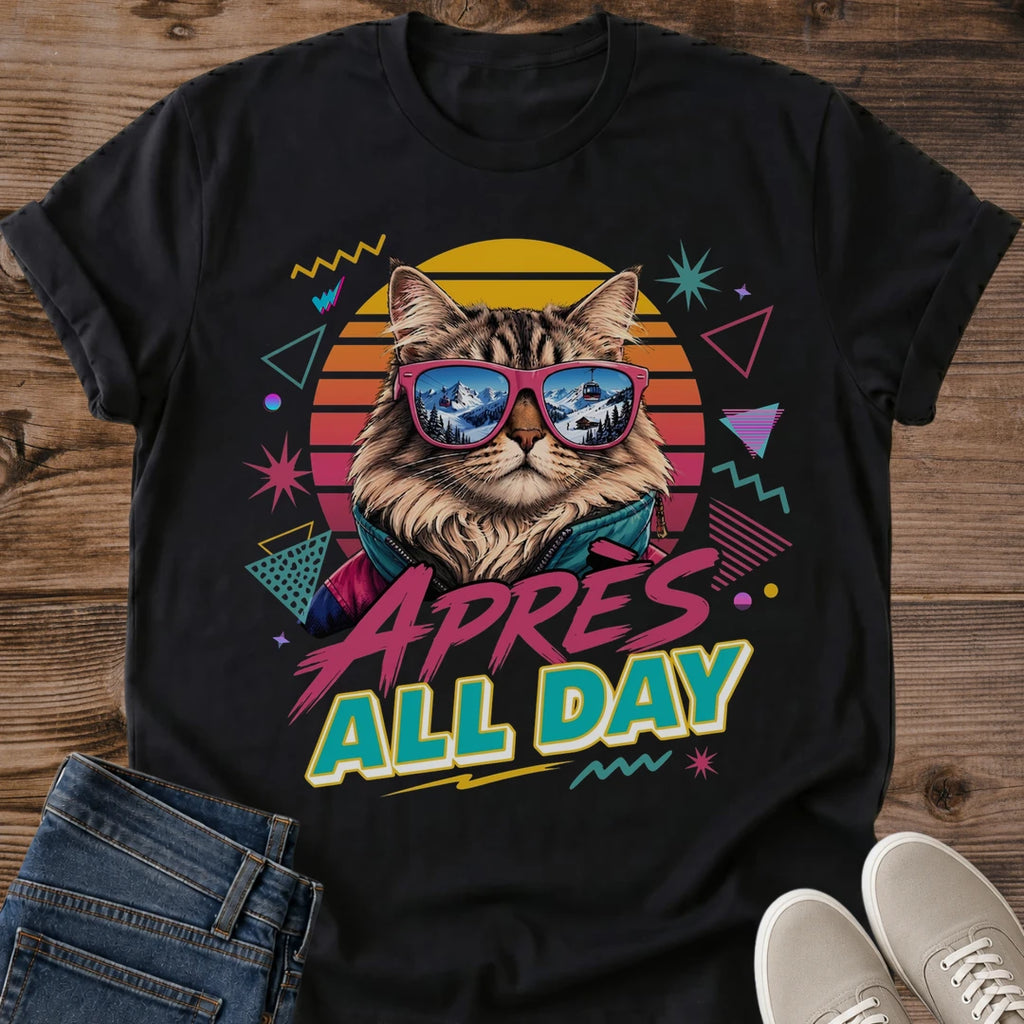 Vintage 80s Tee Retro Neon Design Cat Graphic Shirt Comfortable Cotton Crew Neck Casual Lifestyle Wear Sunglasses Cat Print Bold Statement Design Funny Novelty Gift Soft Ring Spun Fabric Everyday Comfort Shirt Relaxation Wear Cat Lover