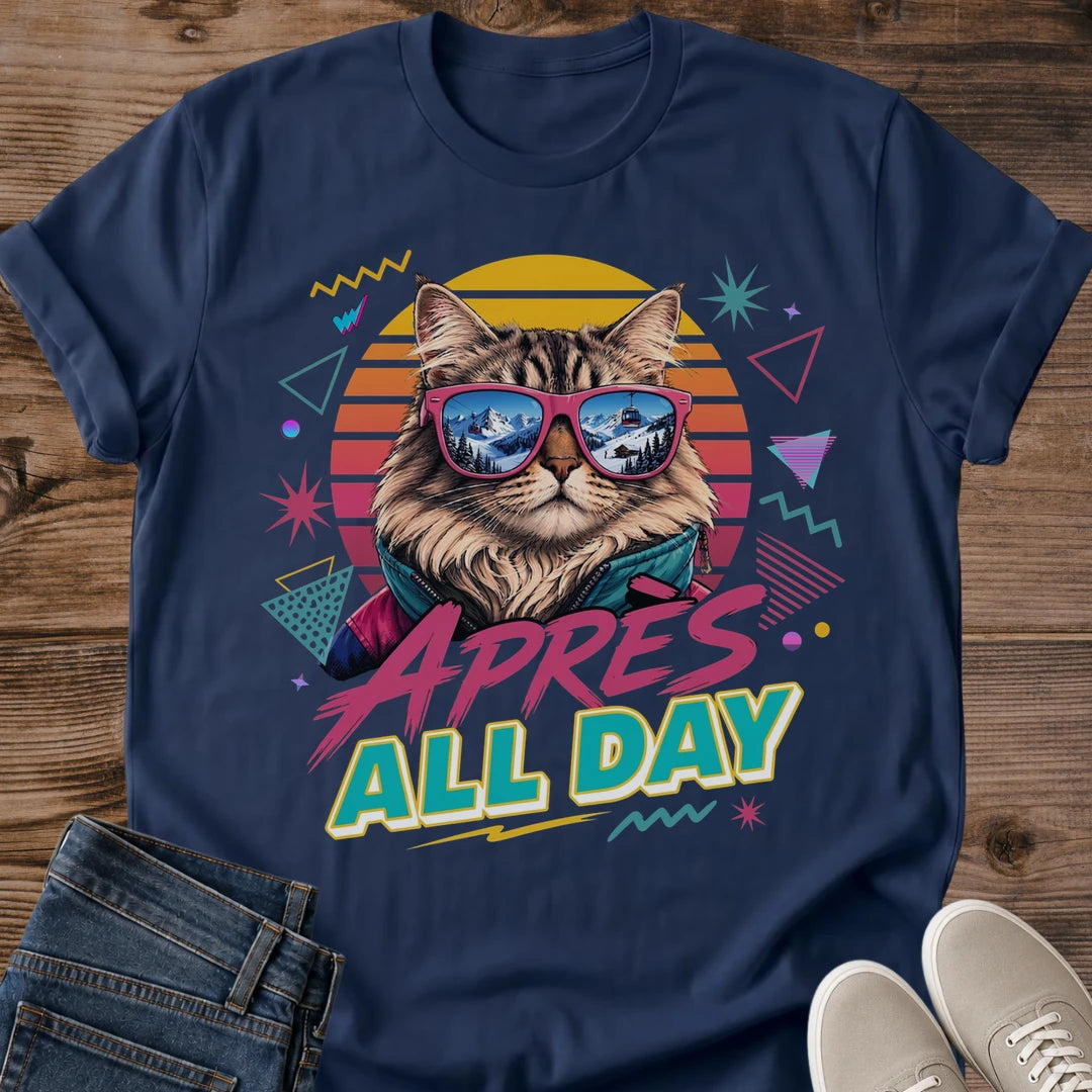 Retro Cat Graphic Tee Vintage 80s Style Shirt Neon Geometric Design Lightweight Cotton Crew Neck Comfortable Casual Wear Sunglasses Cat Print Bold Statement Shirt Funny Novelty Design Cat Lover Gift Idea Soft Ring Spun Fabric Everyday