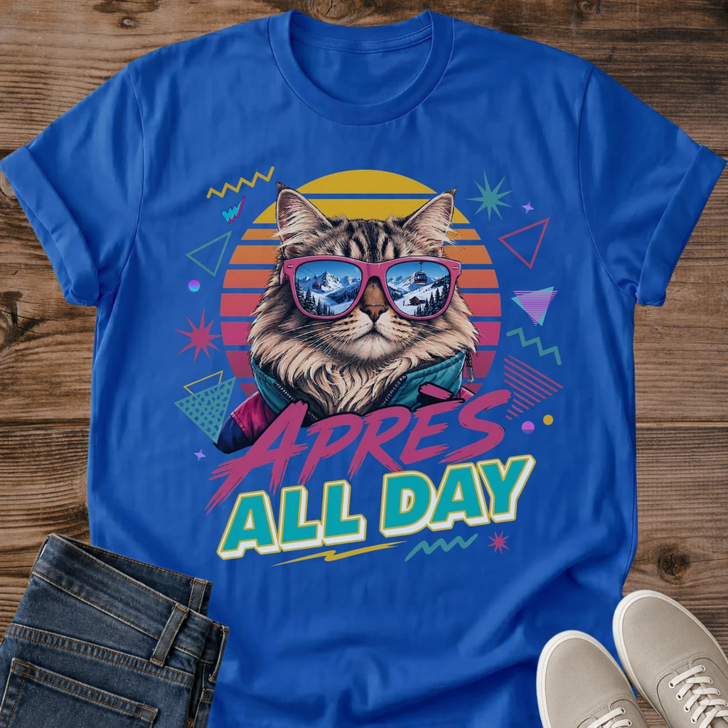 Cat Lover Gift Shirt Funny Graphic Tee Sunglasses Cat Design Retro 80s Vintage Style Neon Pattern Print Lightweight Cotton Crew Neck Comfortable Everyday Wear Bold Statement Shirt Novelty Humor Design Casual Lifestyle Tee Soft Fabric