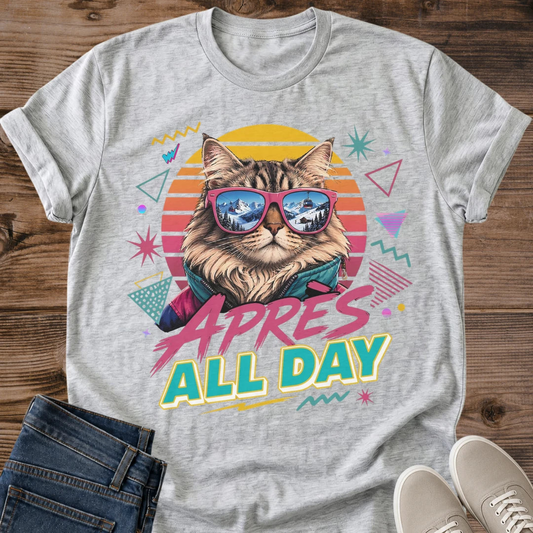Comfortable Casual Tee Lightweight Cotton Shirt Soft Ring Spun Fabric Retro Cat Graphic Design Vintage 80s Neon Style Bold Statement Print Crew Neck Everyday Wear Sunglasses Cat Pattern Funny Novelty Gift Relaxation Lifestyle Shirt Cat