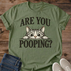 Funny Cat Meme Tee Are You Pooping Bathroom Cat Design Cat Lover Gift For Her Softstyle Cotton Comfortable Relaxed Fit Casual Weekend Wear Bold Print Cat Mom Statement Apparel Everyday Layering Piece For Fun
