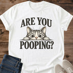 Vintage Cat Lover Tee Are You Pooping Peeking Cat Design Cotton Cat Dad Gift Shirt Funny Aesthetic Softstyle Ring Spun Fabric Relaxed Retail Fit Casual Weekend Layering Statement Piece Everyday Wear For Home