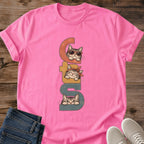 Cute Cat Graphic Tee Cats Peeking Behind Retro Letters Print Playful Aesthetic Cat Owner Shirt Gift For Cat Lovers Softstyle Cotton Comfortable Relaxed Fit Statement Piece Everyday Casual Wear Apparel Gift Idea For All
