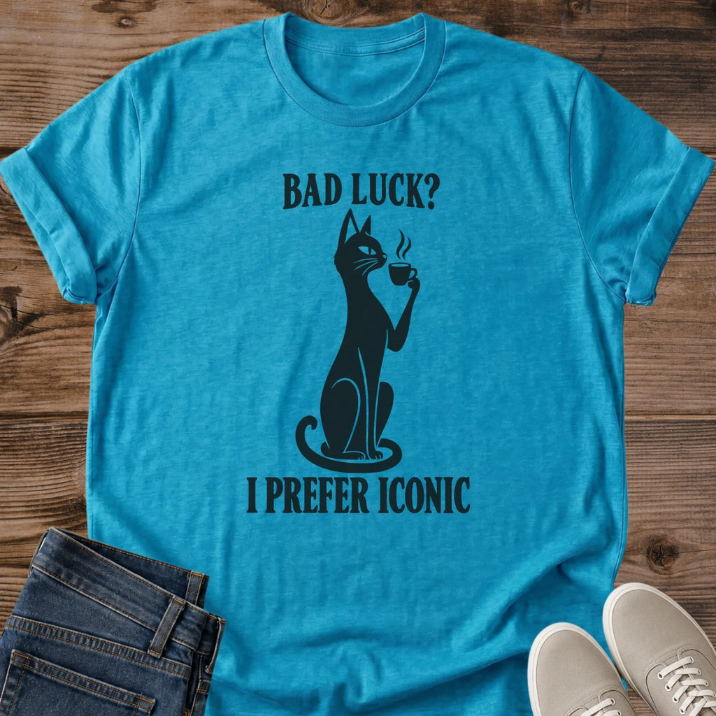 Novelty Gift Shirt Idea Sarcastic Humor Graphic Tee Black Cat Illustration Design Soft Cotton T-Shirt Fabric Casual Everyday Wear Shirt Coffee Lover Gift Present Minimalist Monochrome Print Design Comfortable Lightweight Shirt Collection