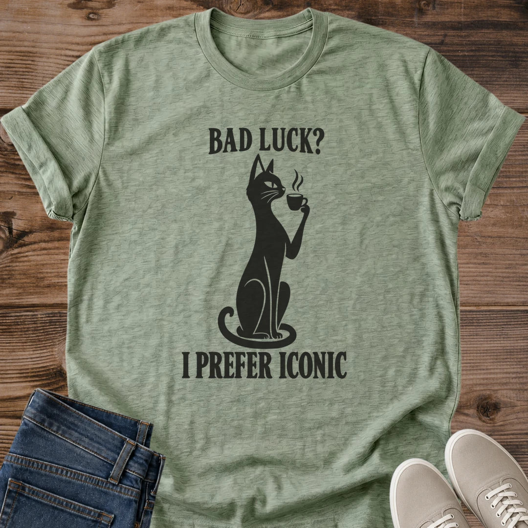 Soft Cotton Shirt Design Casual Wear Graphic Tee Black Cat Print Illustration Comfortable Lightweight T-Shirt Fabric Minimalist Monochrome Design Artwork Sarcastic Humor Statement Shirt Cat Lover Gift Idea Present Coffee Culture Tee Shirt