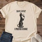 Statement Shirt Design Collection Unique Graphic Tee Print Black Cat Illustration Artwork Sarcastic Humor T-Shirt Design Coffee Lover Gift Present Soft Cotton Casual Shirt Minimalist Monochrome Print Design Comfortable Everyday Wear Tee Cat