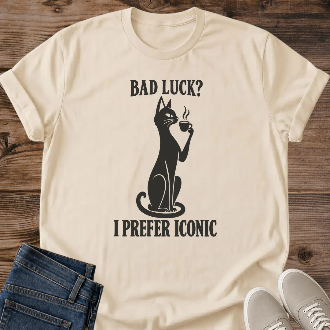 Statement Shirt Design Collection Unique Graphic Tee Print Black Cat Illustration Artwork Sarcastic Humor T-Shirt Design Coffee Lover Gift Present Soft Cotton Casual Shirt Minimalist Monochrome Print Design Comfortable Everyday Wear Tee Cat