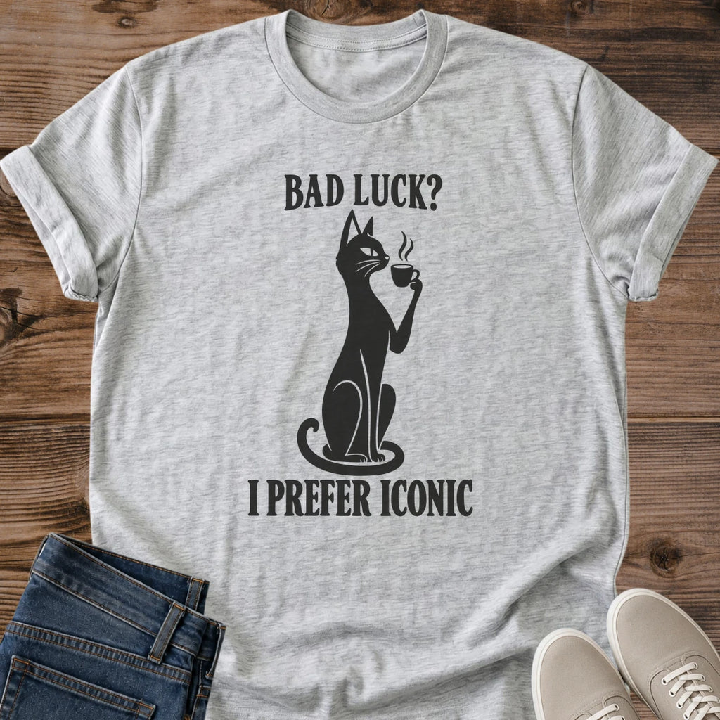 Cat Lover Gift Shirt Graphic Tee Design Black Cat Illustration Print Sarcastic Humor Statement Tee Coffee Lover Present Idea Soft Cotton Fabric Shirt Casual Everyday Wear Tee Minimalist Monochrome Design Print Unique Birthday Gift Present