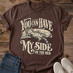 Vintage Cat Lover Tee You Can Have My Side Of The Bed Design Cotton Cat Dad Gift Shirt Funny Aesthetic Softstyle Ring Spun Fabric Relaxed Retail Fit Casual Weekend Layering Statement Piece Everyday Wear For Home And Away