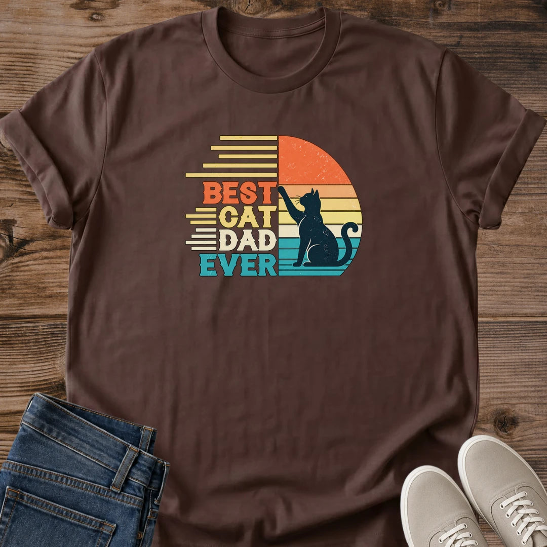 Proud Cat Dad Shirt Best Cat Dad Ever Retro Tee Faded Retro Color Stripes Cat Silhouette Graphic Cat Owner Shirt Gift For Cat Lovers Vintage 70s Sunset Tee Cool Cat Dad Shirt Cat Daddy Gift Unisex Ringspun Cotton Shirt Cat Whisker Co