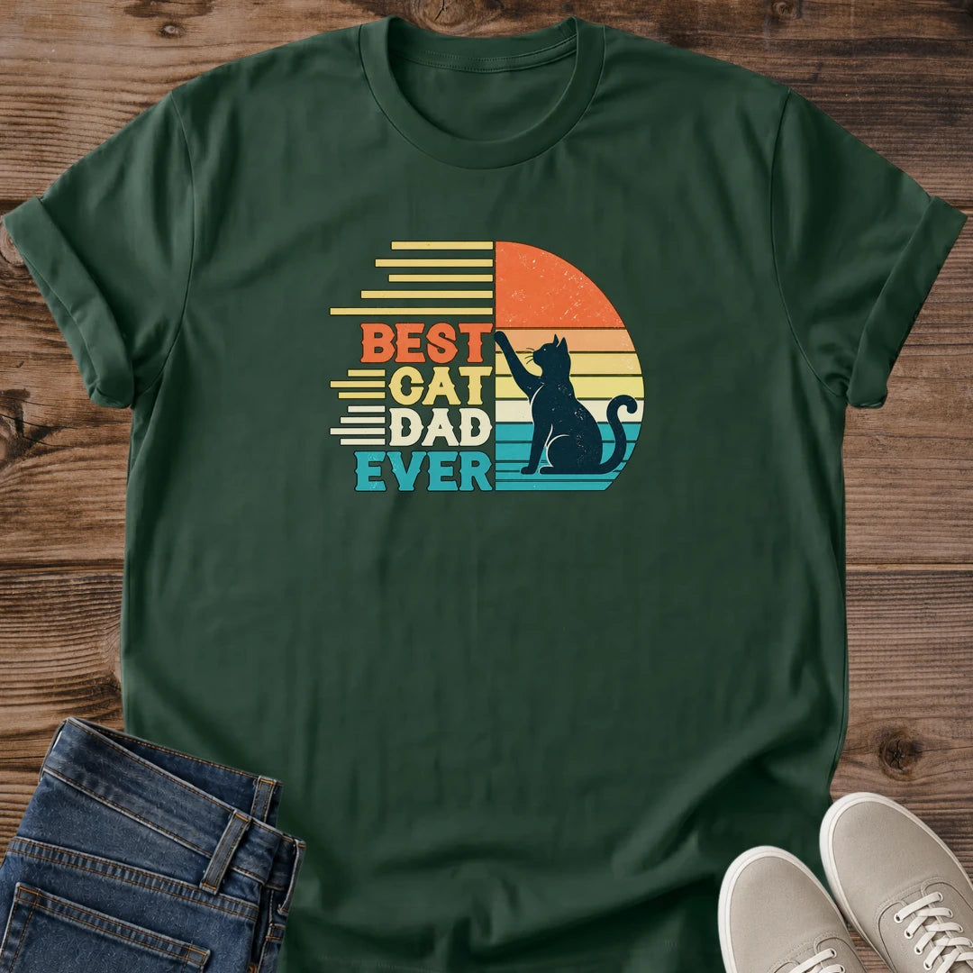 Cat Dad Gift Best Cat Dad Ever Shirt Retro Cat Dad Tee Vintage Sunset Cat Graphic Fathers Day Gift For Cat Dad Birthday Gift For Husband Christmas Gift For Him Cat Person Tee Gift From The Cat Gildan Softstyle Cotton Tee Cat Whisker Co