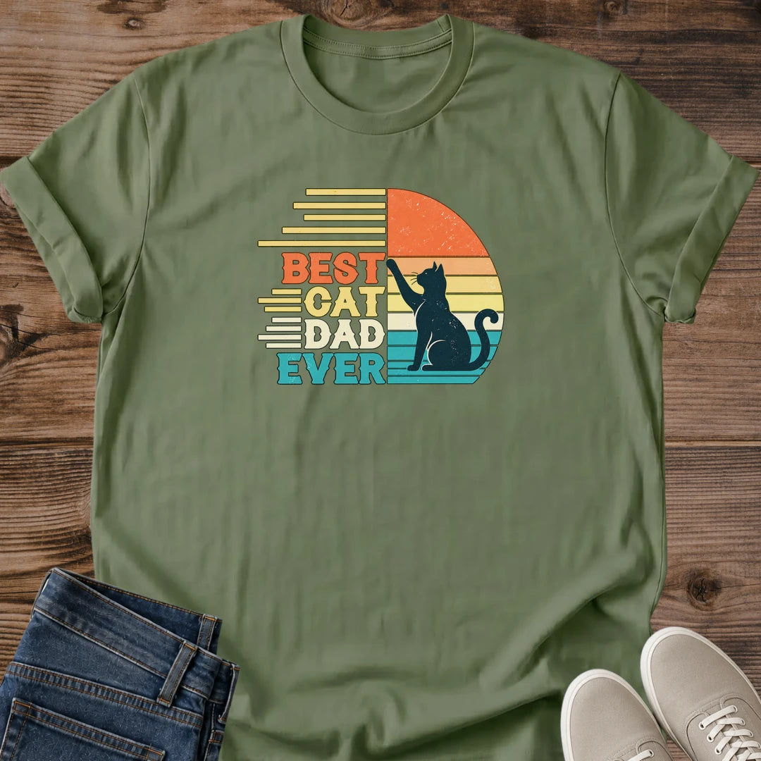 Cat Dad Shirt Best Cat Dad Ever Tee Sitting Cat Silhouette Against Orange And Teal Sunset Illustration Distressed Retro Lettering Cat Daddy Shirt Cat Owner Gift For Men Cat Dad Life Tee Soft Cotton Unisex Shirt Cat Whisker Co