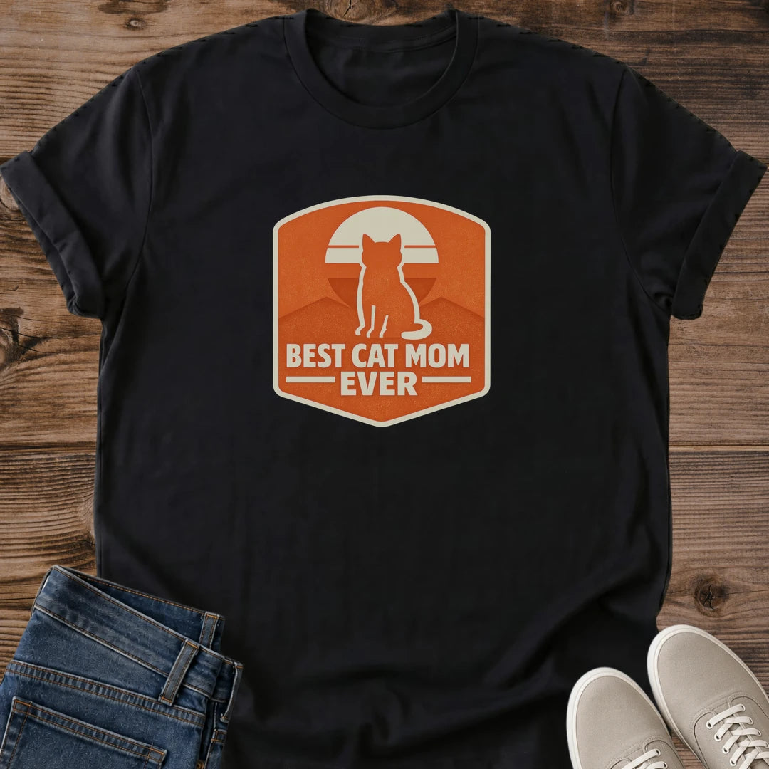 Quality Cat Lover Tee Soft Cotton Construction Vintage Retro Design Details Best Cat Parent Shirt Comfortable Casual Wear Stretch Resistant Fabric Sunset Graphic Print Orange Silhouette Details Daily Outfit Essential Perfect Gift For Pet